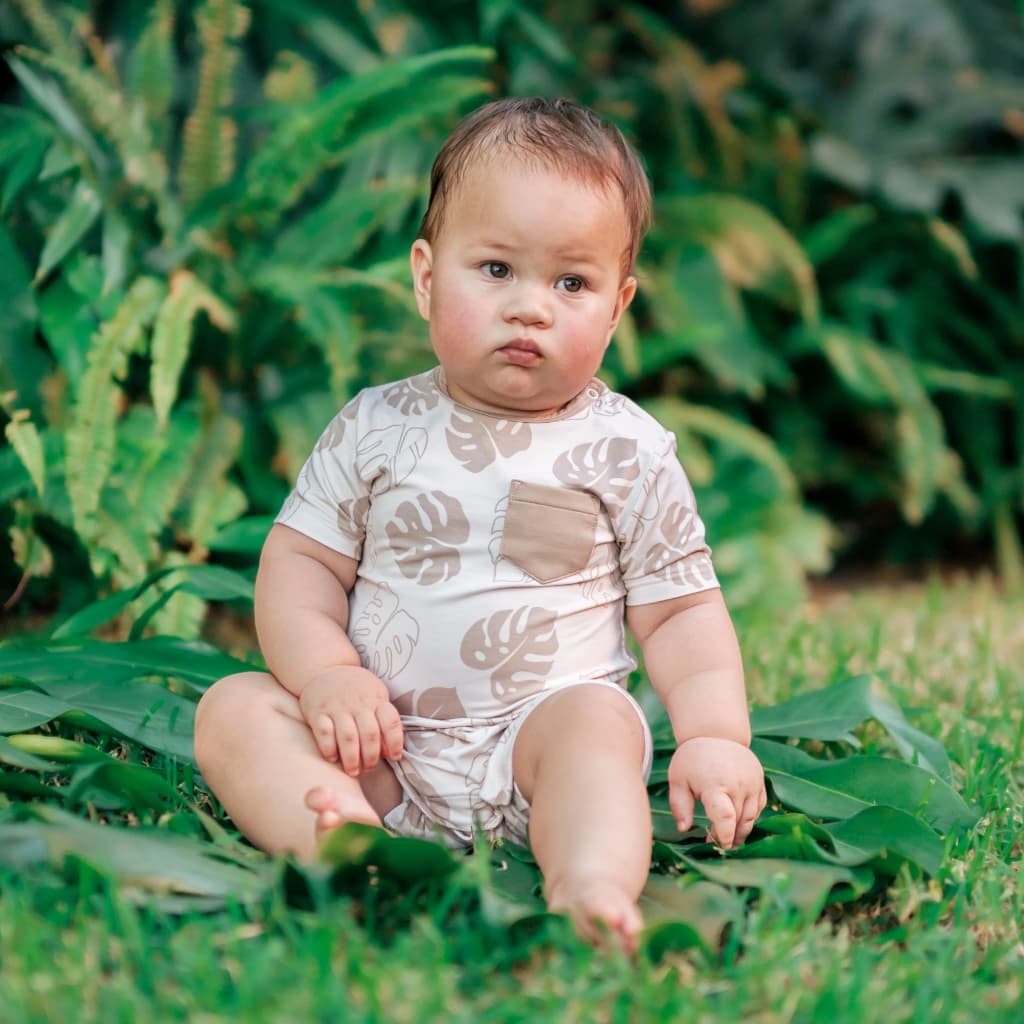 Toasted Monstera Shortie Bamboo Romper