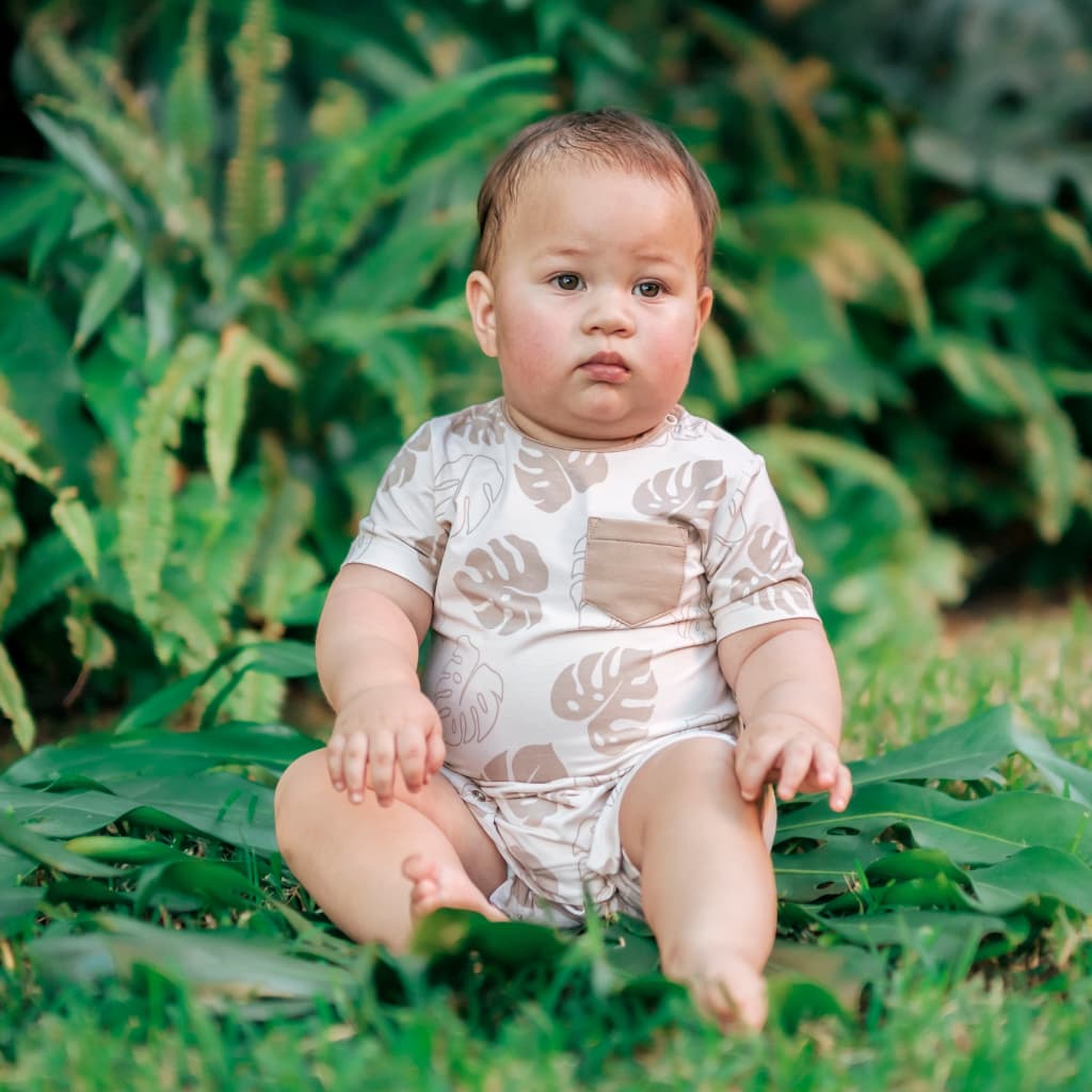 Toasted Monstera Shortie Bamboo Romper