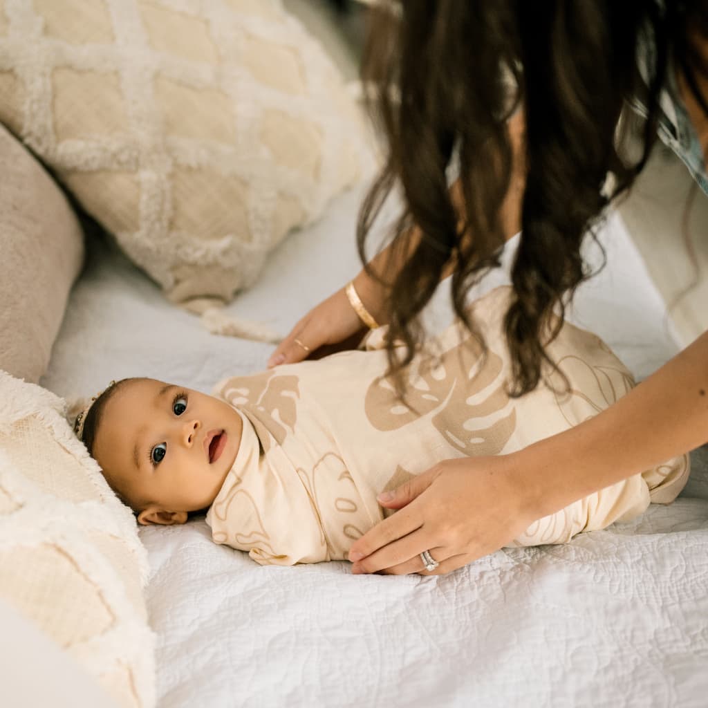 Toasted Monstera Muslin Swaddle Blanket