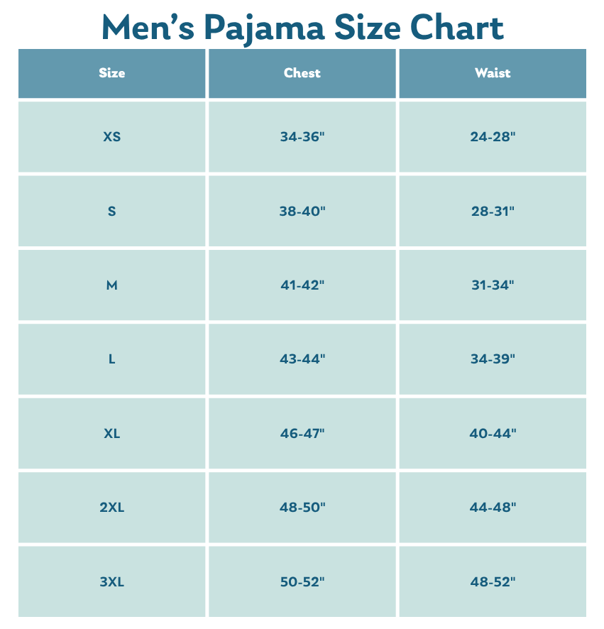 Size Chart for Clothing