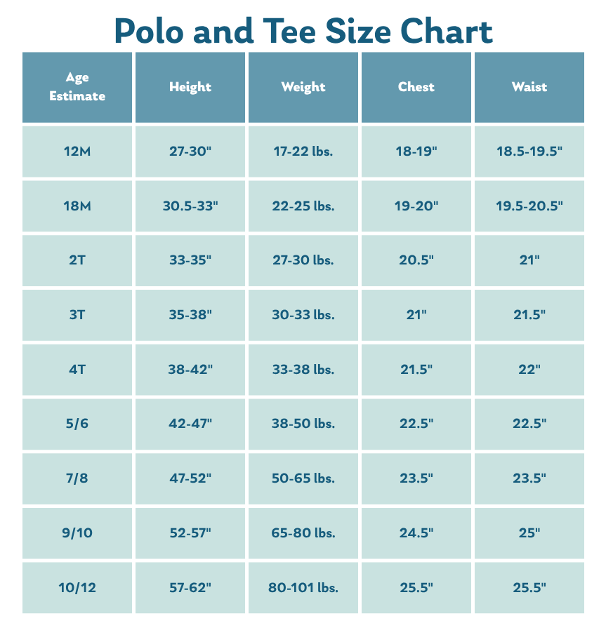 Size Chart for Clothing