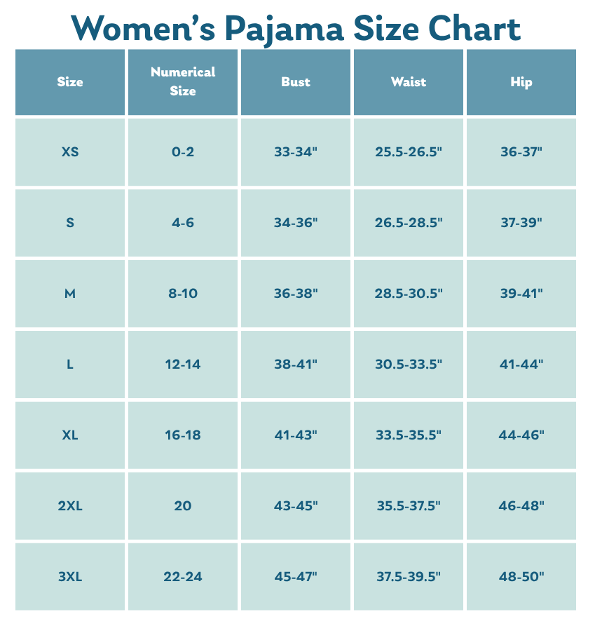 Size Chart for Clothing